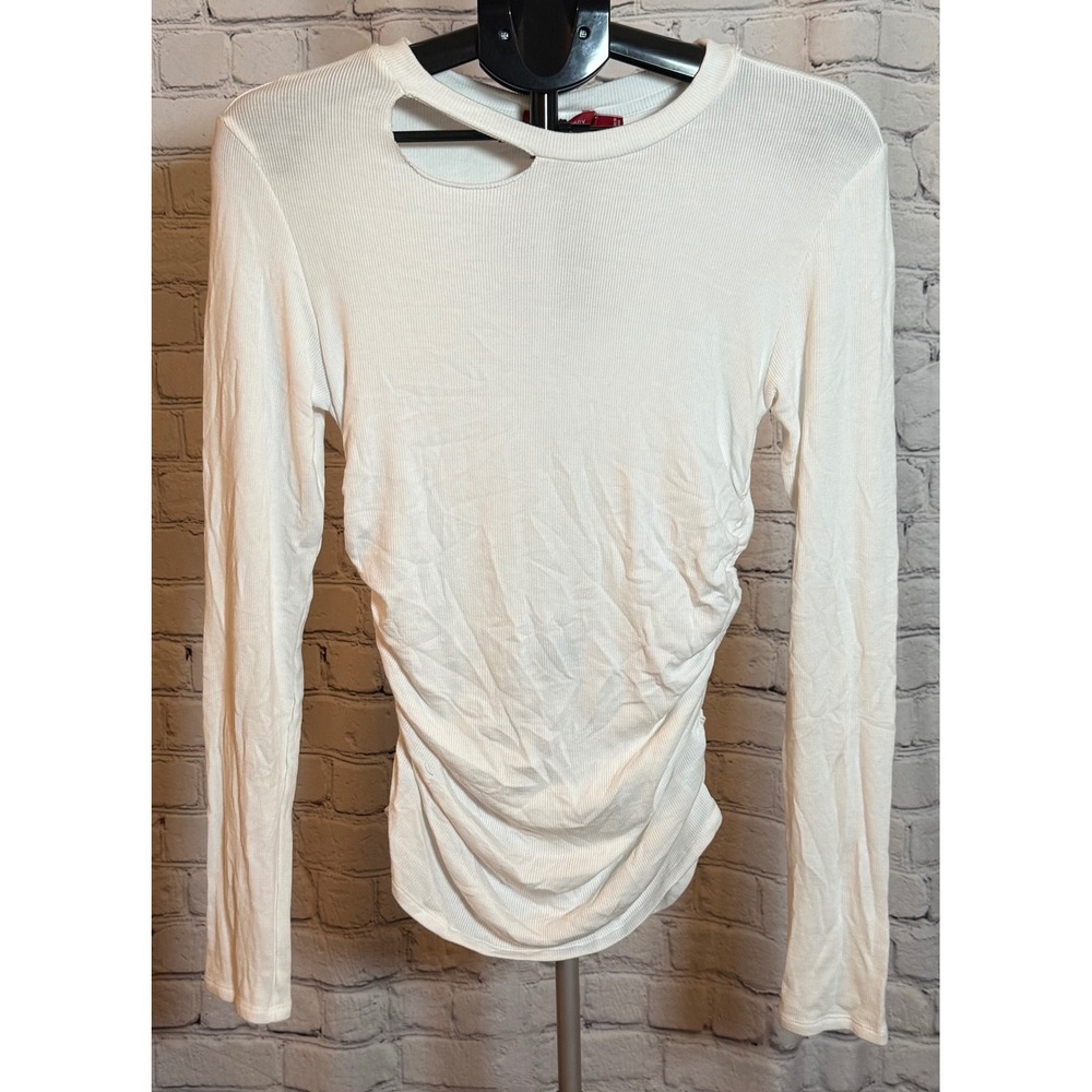 n:philanthropy White Ribbed Long Sleeve Cutout Ruched Top Womens L NEW